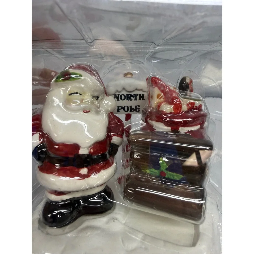 Better Homes & Gardens Santa Sleigh Ceramic Salt Pepper Shakers Heritage Holiday